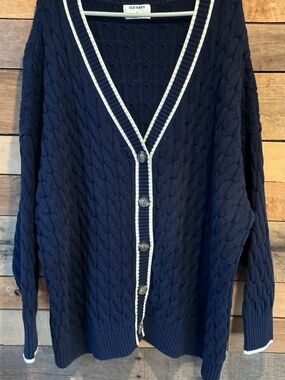 Old Navy 3X Cardigan Chunky Cable Knit Button Front Classic Old Money Preppy